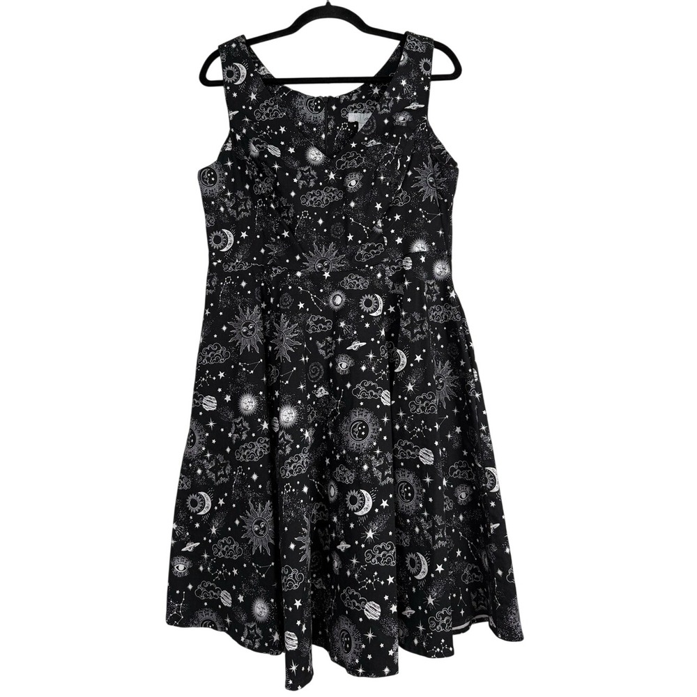 Eva Rose Celestial Black White Dress V-Neck Fit And Flare Vintage Style